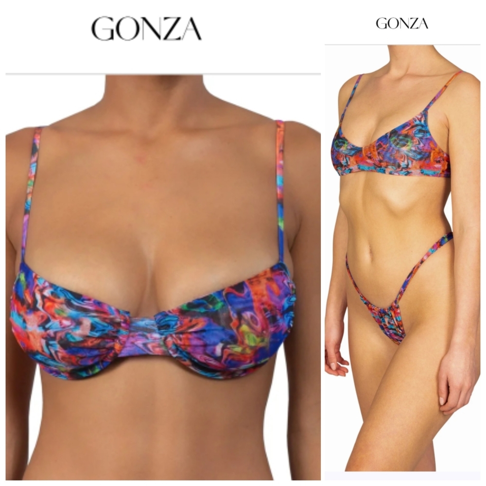 Gonza Virginia SET: Multi Color Art Print Bra + Bottom Bikini Set M - Picture 7 of 11